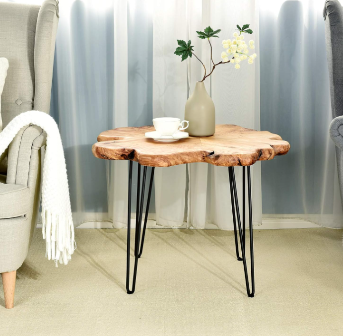 Live Edge Coffee Table – Reclaimed Cedar Wood Petal Design with Hairpin Legs