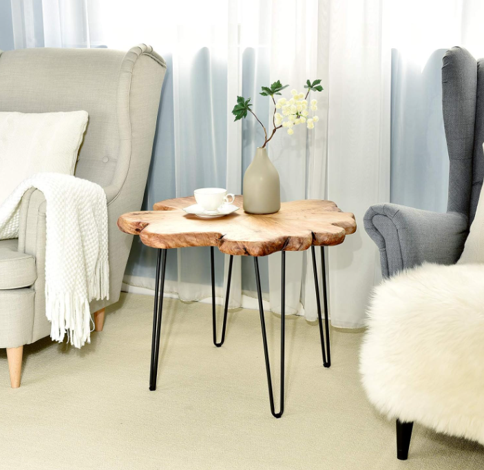 Live Edge Coffee Table – Reclaimed Cedar Wood Petal Design with Hairpin Legs