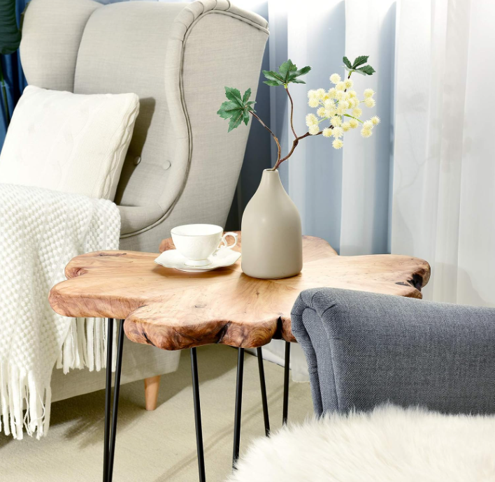 Live Edge Coffee Table – Reclaimed Cedar Wood Petal Design with Hairpin Legs