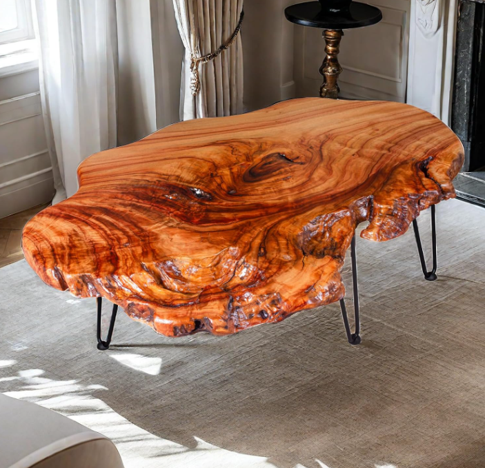 Live Edge Coffee Table – Natural Wood Top with Hairpin Legs (Artisan Boho Style)