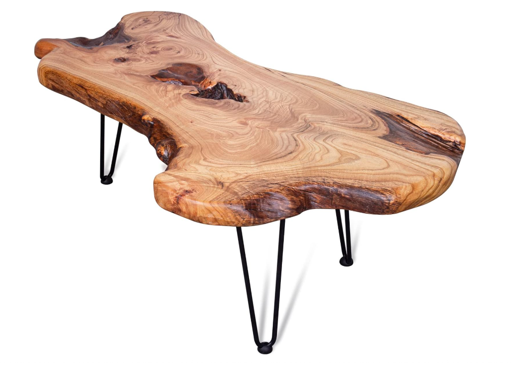 Live Edge Coffee Table – Solid Camphor Wood with Hairpin Legs (Unique Natural Finish)