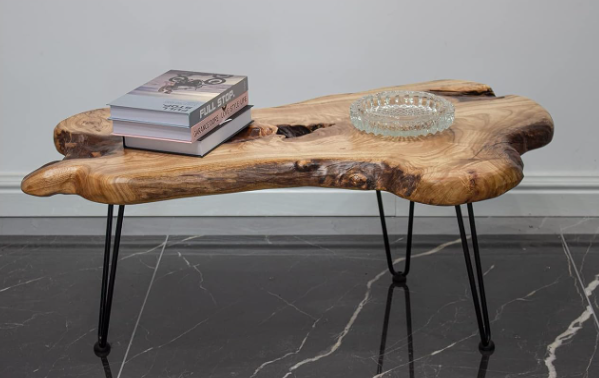 Live Edge Coffee Table – Solid Camphor Wood with Hairpin Legs (Unique Natural Finish)