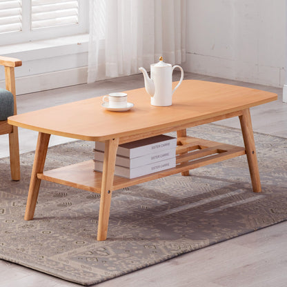 Bahamas Mid-Century Coffee Table – Natural Light Oak with Storage Shelf